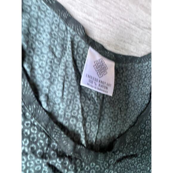 Endless Knot Art Green Rayon Boho Maxi Dress Long Sleeve Back Tie One Size - Picture 2 of 7